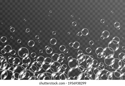 Vector soap bubble. Realistic soap bubble png, glare. Foam bubbles png. Powder, soap, detergent. Vector image.