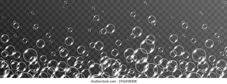 Burbuja de jabón vectorial. Png de burbuja de jabón realista, resplandor. Burbujas de espuma png. Polvo, jabón, detergente. Imagen vectorial.