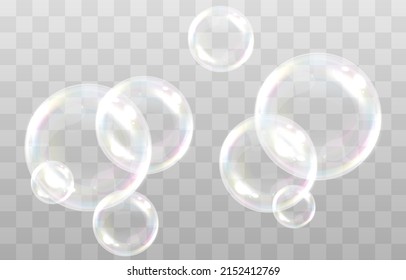 Vector Soap Bubble. Realistic Soap Bubble Png, Glare. Bubbles Png. Powder, Soap, Detergent.