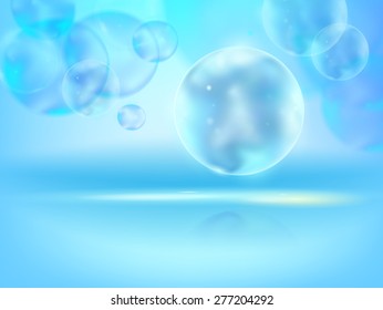 Vector soap bubbles on a bright blue background