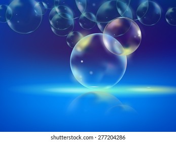 Vector soap bubbles on a dark blue background