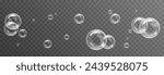 Vector soap bubbles png. Flying soap bubbles. Soap bubbles with various reflections. Detergent, soap, shampoo, foam.