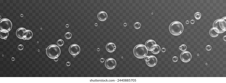 Vector soap bubbles png. Flying soap bubbles. Soap bubbles with various reflections. Detergent, soap, shampoo, foam.