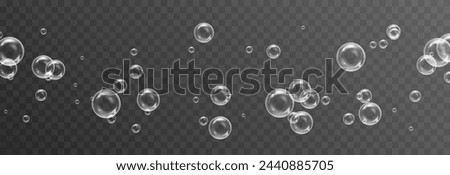 Vector soap bubbles png. Flying soap bubbles. Soap bubbles with various reflections. Detergent, soap, shampoo, foam.