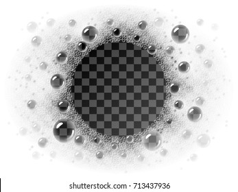 Vector soap foam circle frame overlying on transparent background. Eps10. RGB. Global colors