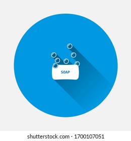 Vector soap and foam icon on blue background. Flat image with long shadow.