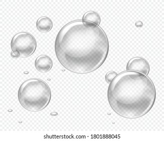 Vector Soap Water Bubbles Set. Transparent Isolated Realistic Design Elements. Can be used with any Background.