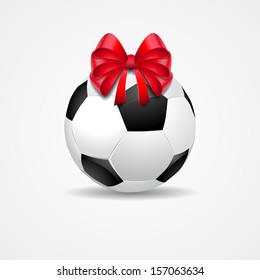 Vector soccer ball with beautiful red ribbon