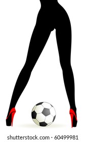 Vector soccer ball between beautiful womanish feet