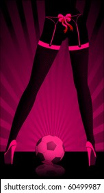 Vector soccer ball between beautiful womanish feet