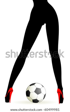 Vector soccer ball between beautiful womanish feet