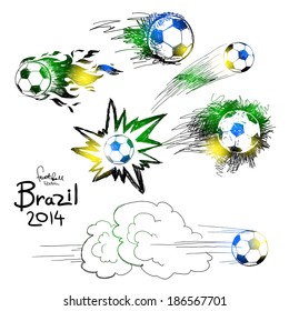 Vector soccer ball icon set with color of brazilian flag