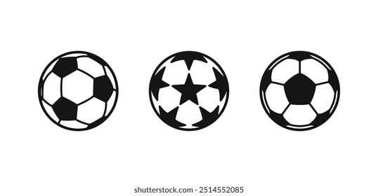 Vector Iconos de balón de fútbol aislados sobre fondo blanco. Balón de fútbol clásico, balón de fútbol estrella. Ilustración vectorial