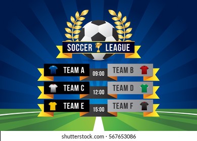 Vector of soccer ball match on green field background.