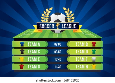 Vector of soccer ball match on green field background.
