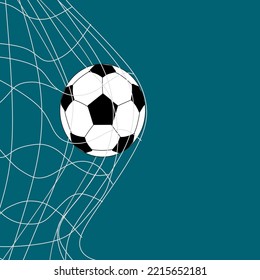 Vektorgrafik des Fußball-Balls im Netz mit blauem Hintergrund, Vorlage für Fußballspiele, Turniere und Meisterschaften.