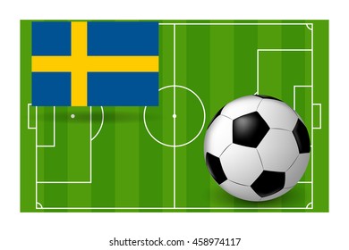 vector soccer ball on background of the flag of Sweden and a football field
