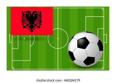 vector soccer ball on background of the flag of Albania on the football field