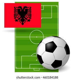 vector soccer ball on background of the flag of Albania on the football field