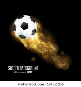 Vector soccer ball on fire, illustration background.
