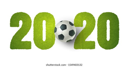 Vector soccer ball on green field. Soccer ball on green grass. Football euro 2020. Football logo 2020.