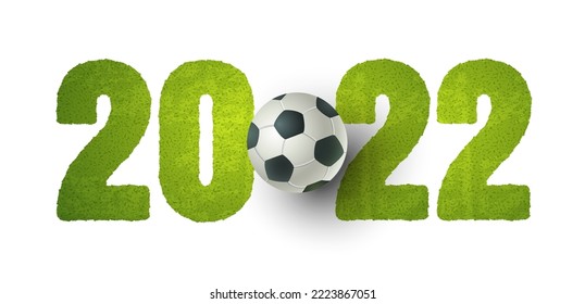 Vector soccer ball on green field. Soccer ball on green grass. Football euro 2022. Football logo 2022.