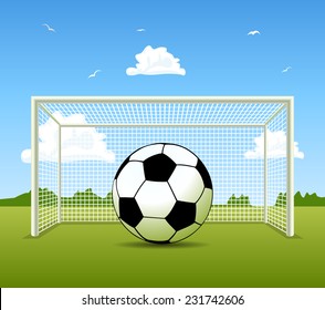 Vector Soccer ball on the green field