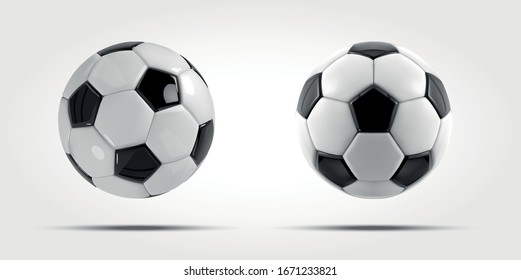 Vector soccer ball set. Two Realistic soccer ball or football ball on white background.