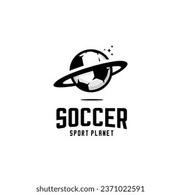 bola de fútbol vectorial en forma de planeta anillado, logo del fútbol planetario