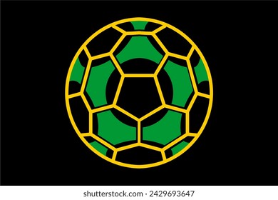 Vector soccer ball with yellow and green lines on dark background