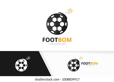 Vector soccer and bomb logo combination. Ball and detonate symbol or icon. Unique football and weapon logotype design template.