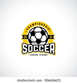 Vector soccer championship logo with ball. Sport badge for tournament or championship.