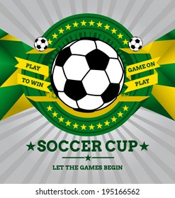 Vector Soccer Emblem with Geometric Background in Brazil flag colors.