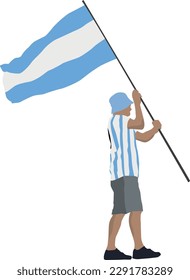 Vector soccer fan with Argentina national team flag