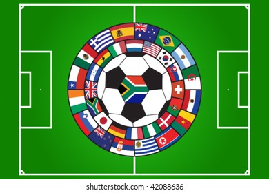 vector of soccer field with the ball and flags