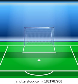 Vector soccer field and goal net on the green grass