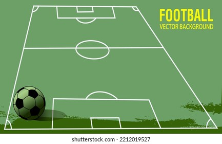 Vector soccer field without running track. Championship theme with soccer ball in the grass with the football field on the backdrop