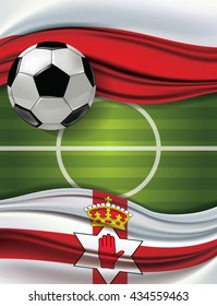 Vector of soccer filed with A soccer ball and Poland flag visit Northern Ireland flag. European football championship concept. The match between the national teams of Poland against Northern Ireland.