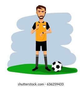 Vector of soccer, football referee on color background. Cartoon character