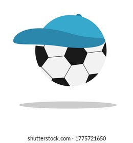 Vector soccer game ball isolated in a cap on white background. Flat illustration.
