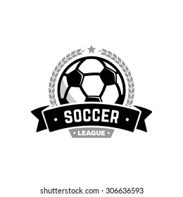 Vector soccer league logo with ball. Sport badge for tournament championship or league.