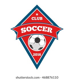 Vector soccer logo, badge, emblem template in red and blue. Football team emblem illustration