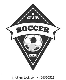 Vector soccer logo template, emblem in black isolated over white. Soccer club monochrome emblem illustration
