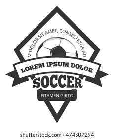 Vector soccer logo template, emblem in black for football team isolated over white illustration