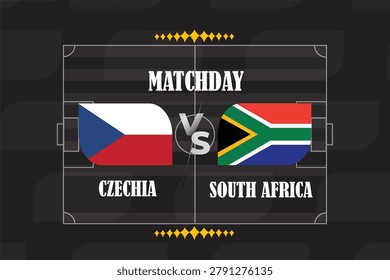 Vector soccer match day poster design featuring Czechia vs South Africa with national flags and creative sports background.