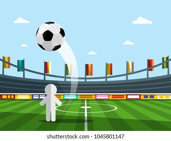 Vector Soccer Player on Championship with Ball on Stadium