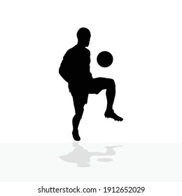 vector soccer player silhouette. player shooting white background