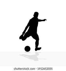 vector soccer player silhouette. player shooting white background