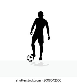 vector soccer player silhouette. player shooting white background