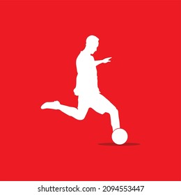 Silueta del jugador de fútbol vector, tiro al jugador. Fondo rojo
